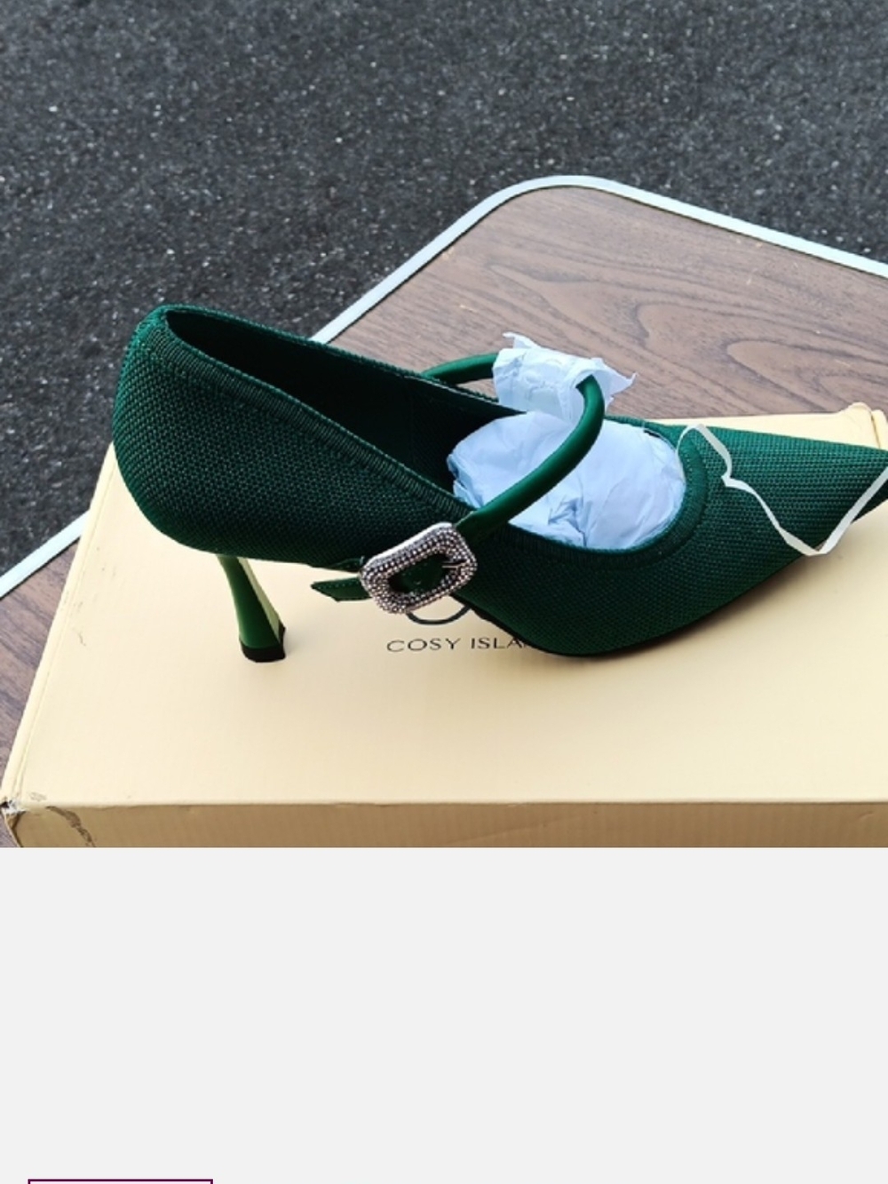 Pointed Green Mary Jane Pump with Buckle Strap - Picture 2 of 2